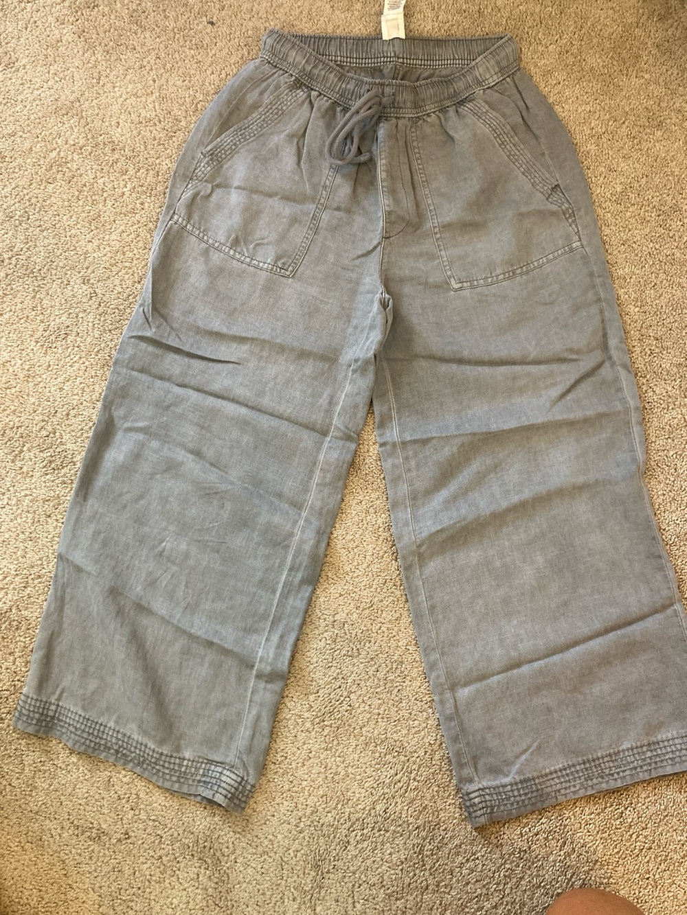 Joie Relaxed Wide-Leg Drawstring Joggers in Stone Gray
